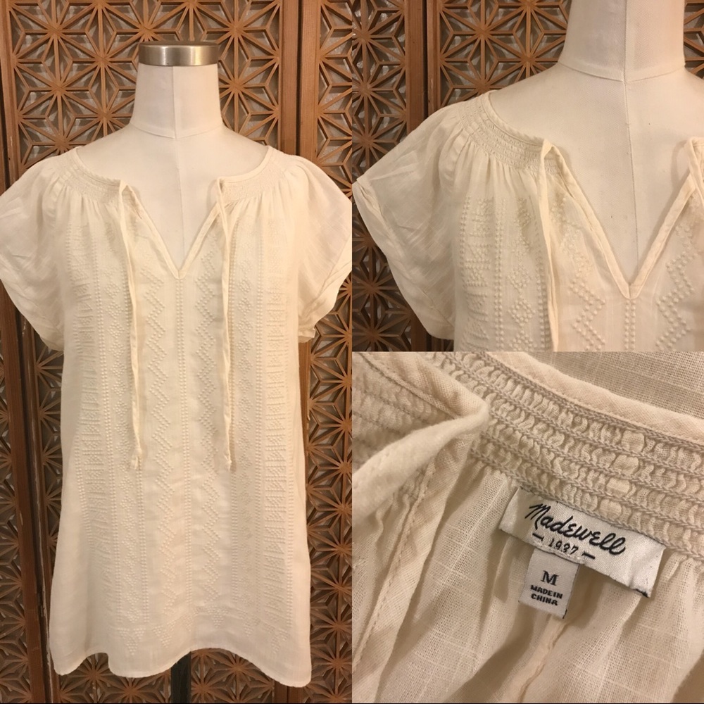 Madewell Embroidered ivory bohemian blouse M